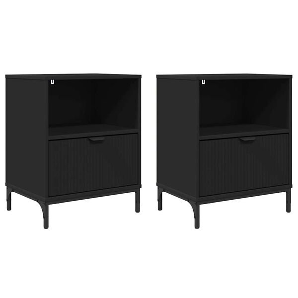 vidaXL Armario de Noche con caj&oacute;n 2 pcs Negro 49 x 36 x 61 cm
