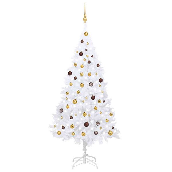 vidaXL Árbol de Navidad preiluminado con luces y bolas blanco 210 cm