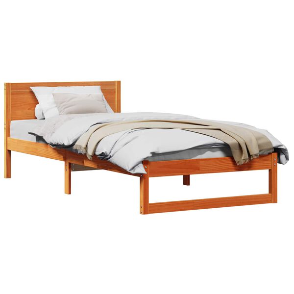 vidaXL Estructura de cama con cabecera Marr&oacute;n cera 90 x 200 cm