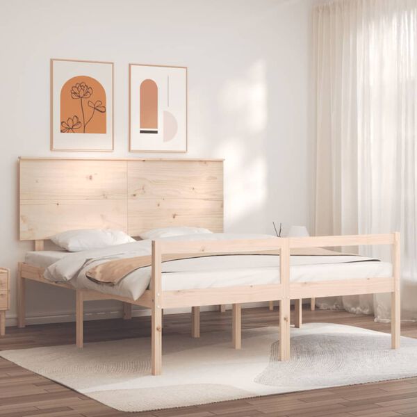 vidaXL Cama para personas mayores con cabecero madera maciza 160x200cm