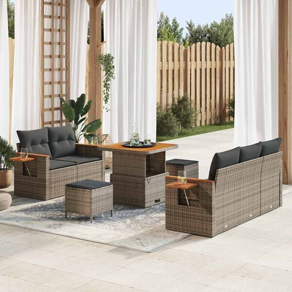vidaXL Conjunto de sof&aacute;s de jard&iacute;n 10 pcs Gris rat&aacute;n sint&eacute;tico