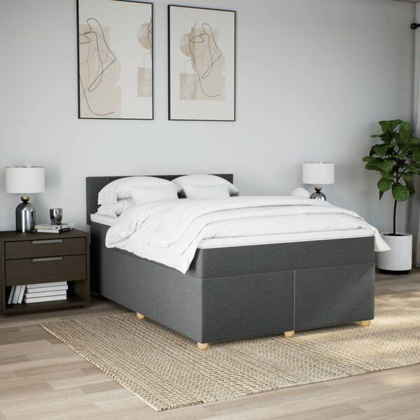vidaXL Cama box spring con colchón tela gris oscuro 160x200 cm