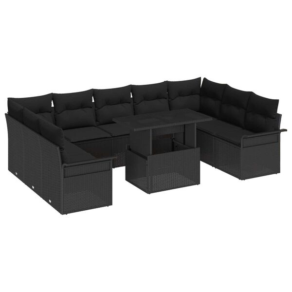 vidaXL Conjunto de sof&aacute; de jard&iacute;n 10 pcs Negro Rattan de Poli&eacute;ster