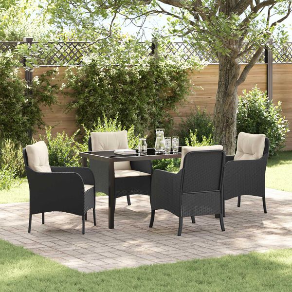 vidaXL Conjunto de Comedor de Jard&iacute;n 5 pcs Negro rat&aacute;n sint&eacute;tico