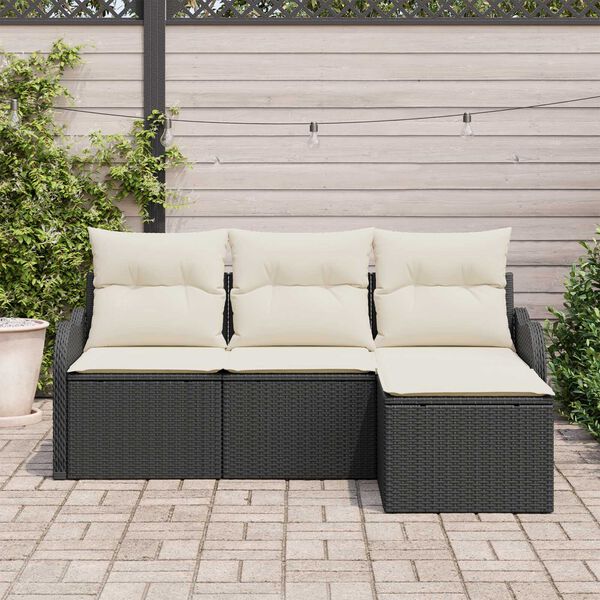vidaXL Conjunto de sofá de jardín 4 pcs Negro ratán sintético