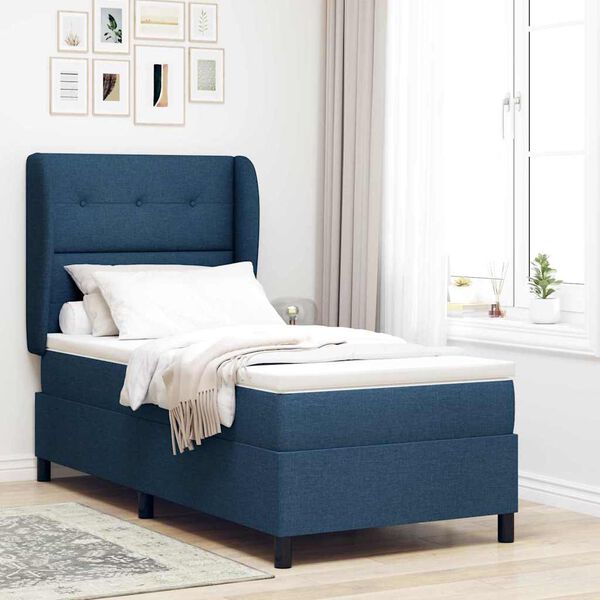 vidaXL Cama tipo Box Spring con colch&oacute;n Azul 90 x 200 cm tela