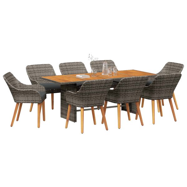 vidaXL Conjunto de Comedor de Jard&iacute;n 9 pcs Gris rat&aacute;n sint&eacute;tico