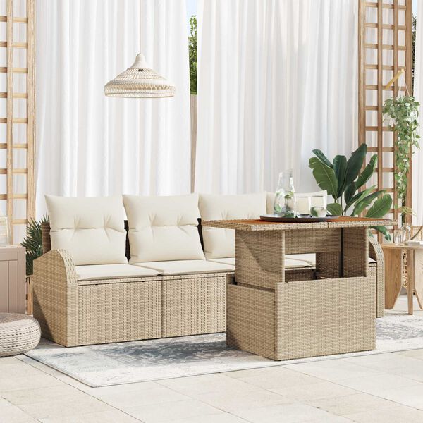 vidaXL Conjunto de sof&aacute; de jard&iacute;n 5 pcs Beige Polirat&aacute;n