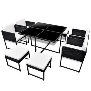 vidaXL Set comedor de jardín 9 piezas y cojines ratán sintético negro