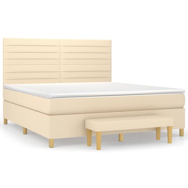vidaXL Cama box spring con colch&oacute;n tela color crema 180x200 cm