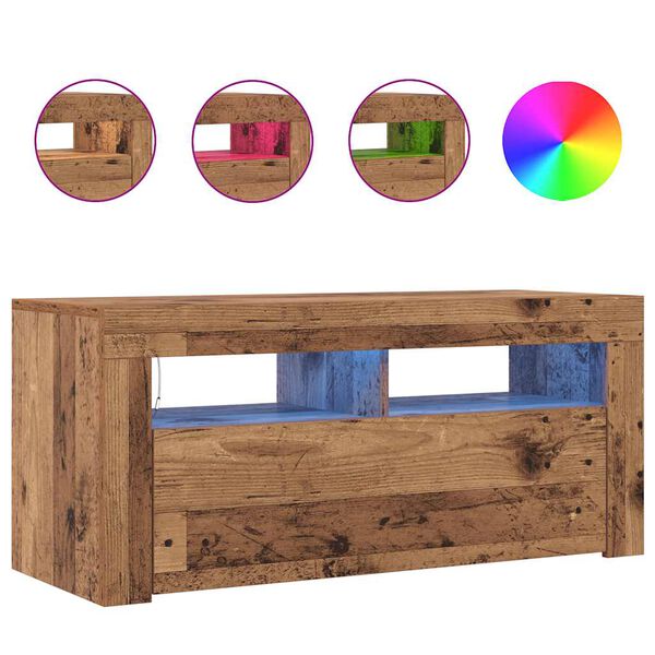vidaXL Mueble TV luces LED madera ingenier&iacute;a envejecida 90x35x40 cm