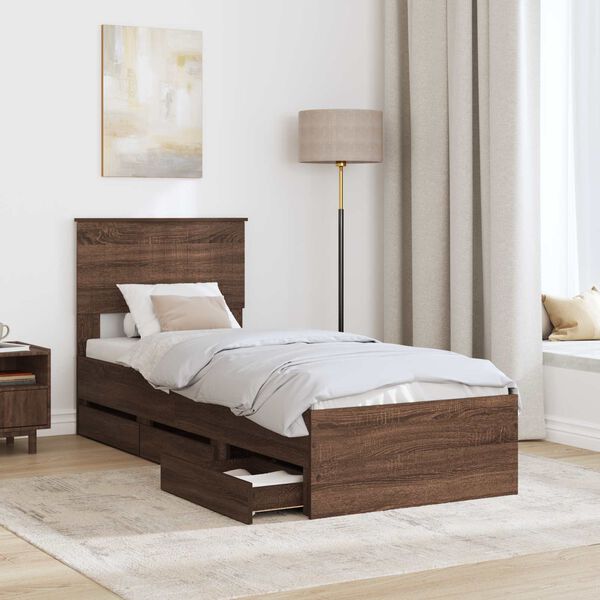 vidaXL Estructura de cama Roble Marr&oacute;n 75 x 190 cm Madera Ingenieril