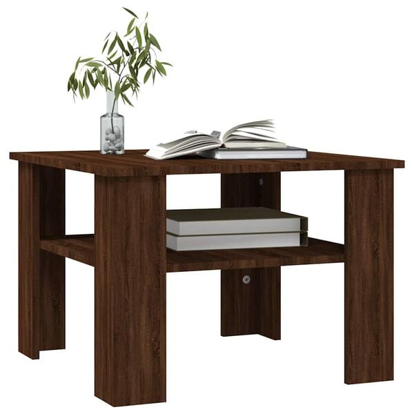 vidaXL Mesa de centro de madera contrachapada roble marr&oacute;n 60x60x42 cm