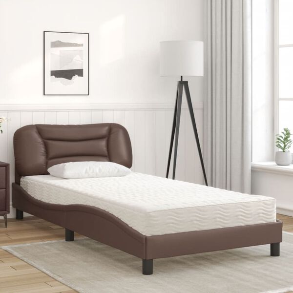 vidaXL Cama con colchón Hvar cuero sintético marrón 100x200 cm