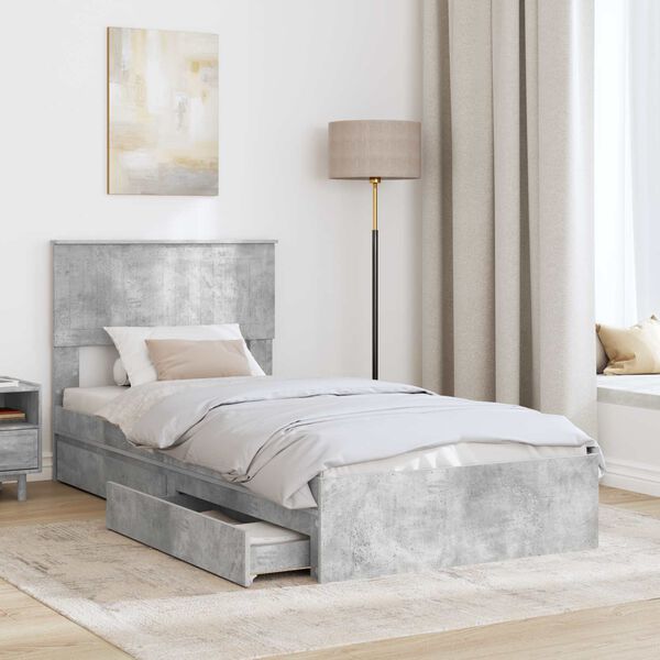 vidaXL Cama con almacenamiento con cabecera Gris Concreto 90 x 200 cm