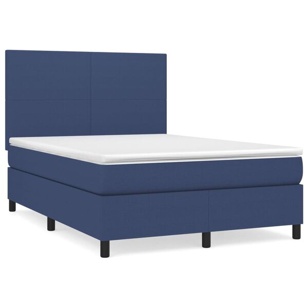 vidaXL Cama box spring con colch&oacute;n tela azul 140x190 cm