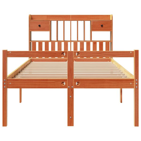 vidaXL Cama con estanter&iacute;a sin colch&oacute;n madera maciza marr&oacute;n 120x200cm