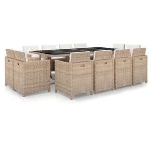 vidaXL Set comedor de jard&iacute;n 13 piezas y cojines rat&aacute;n sint&eacute;tico beige