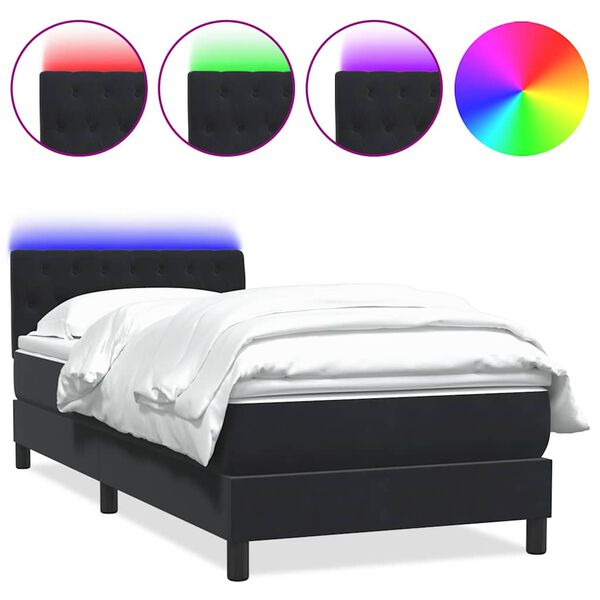 vidaXL Cama box spring con colch&oacute;n y LED cuero sint&eacute;tico negro 80x220 cm