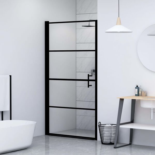 vidaXL Puerta de ducha de vidrio templado negro 100x178 cm