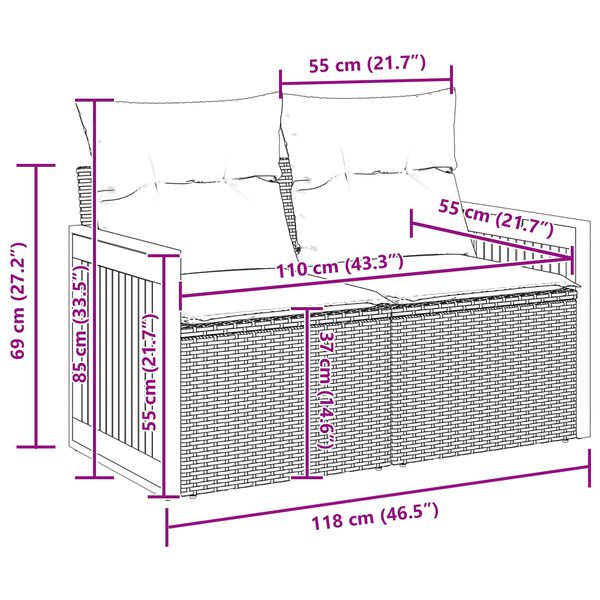 vidaXL Conjunto de sofá de jardín 12 pcs Negro ratán sintético