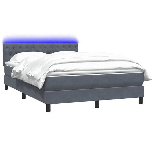 vidaXL Cama box spring con colch&oacute;n y LED terciopelo gris oscuro 140x220 cm