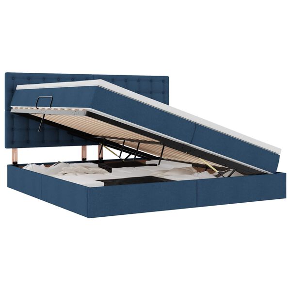 vidaXL Cama con almacenamiento y LED Azul 200 x 200 cm Poli&eacute;ster