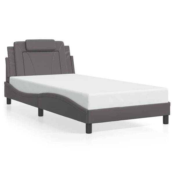vidaXL Estructura de cama Viana sin colch&oacute;n cuero sint&eacute;tico gris 100x200 cm