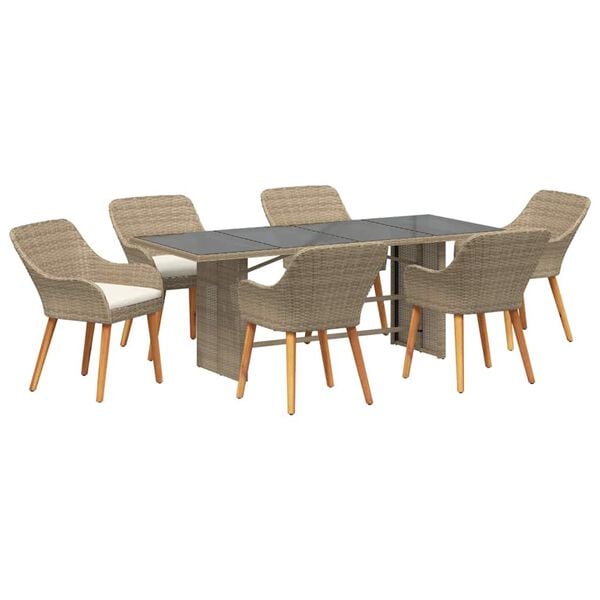 vidaXL Conjunto de Comedor de Jard&iacute;n 7 pcs Beige rat&aacute;n sint&eacute;tico