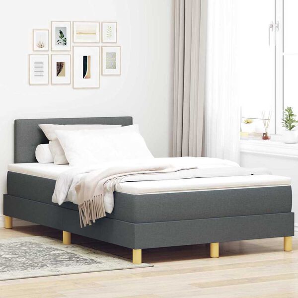 vidaXL Cama Box Spring LED con colch&oacute;n Gris oscuro 120 x 190 cm tela
