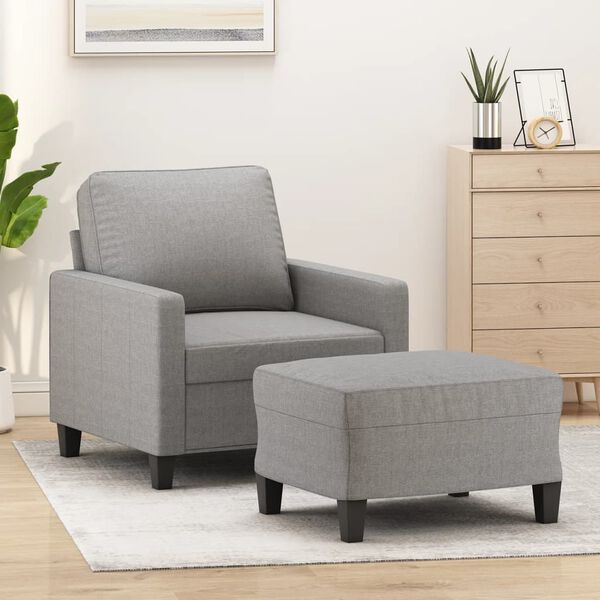 vidaXL Sill&oacute;n con taburete tela gris claro 60 cm