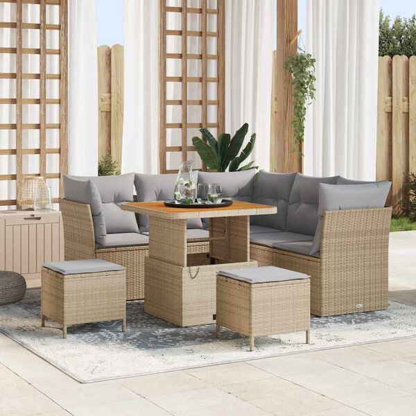 vidaXL Conjunto de sof&aacute; de jard&iacute;n con coj&iacute;n 8 pcs beige y gris claro