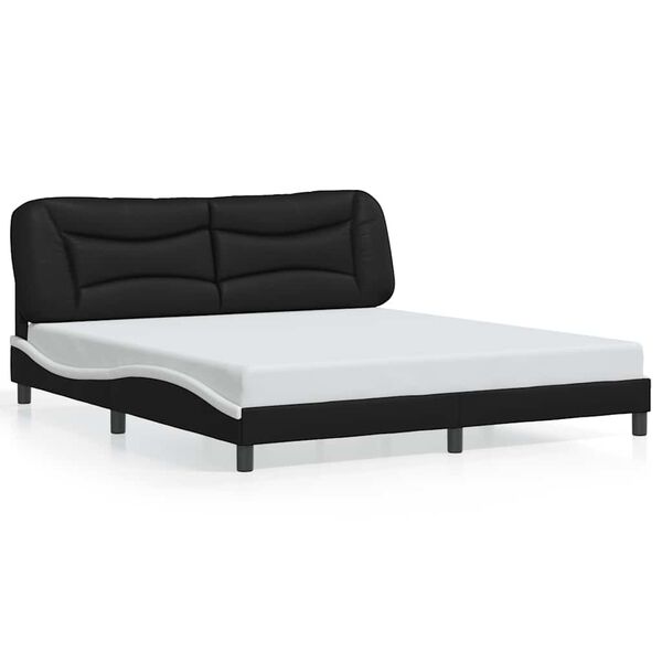 vidaXL Estructura de cama sin colch&oacute;n Hvar cuero sint&eacute;tico negro y blanco