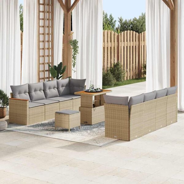 vidaXL Conjunto de sofás de jardín 11 pcs Beige ratán sintético