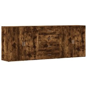vidaXL Aparadores 3 uds madera contrachapada roble ahumado