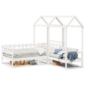 vidaXL Set de sof&aacute; cama con banco y techo madera pino blanco 80x200 cm
