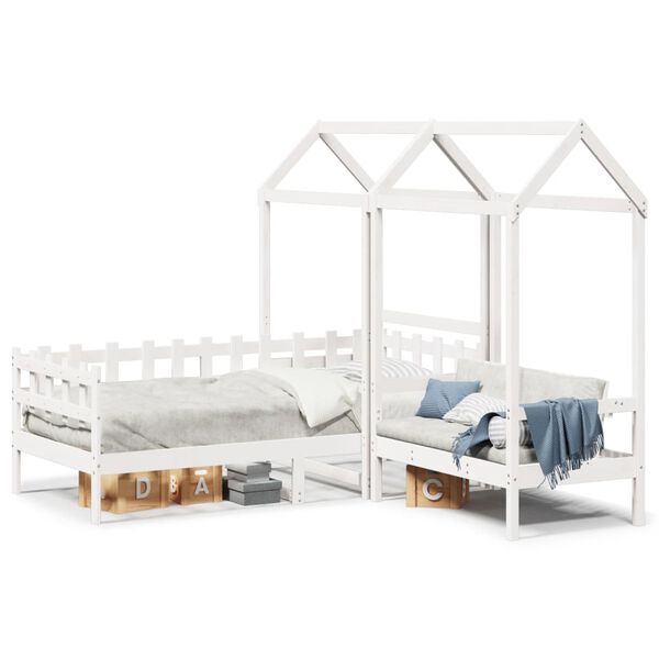 vidaXL Set de sof&aacute; cama con banco y techo madera pino blanco 80x200 cm