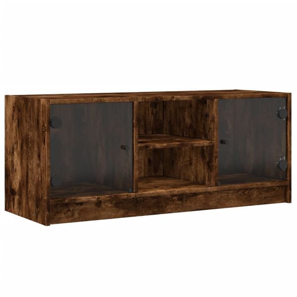 vidaXL Mueble de TV con puertas de vidrio roble ahumado 102x37x42 cm