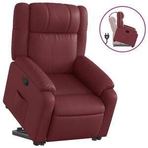 vidaXL Sill&oacute;n reclinable elevable cuero artificial rojo tinto