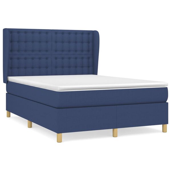 vidaXL Cama box spring con colch&oacute;n tela azul 140x200 cm