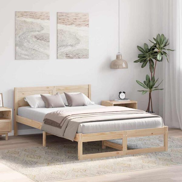 vidaXL Estructura de cama Natural 135 x 190 cm Madera de pino macizo