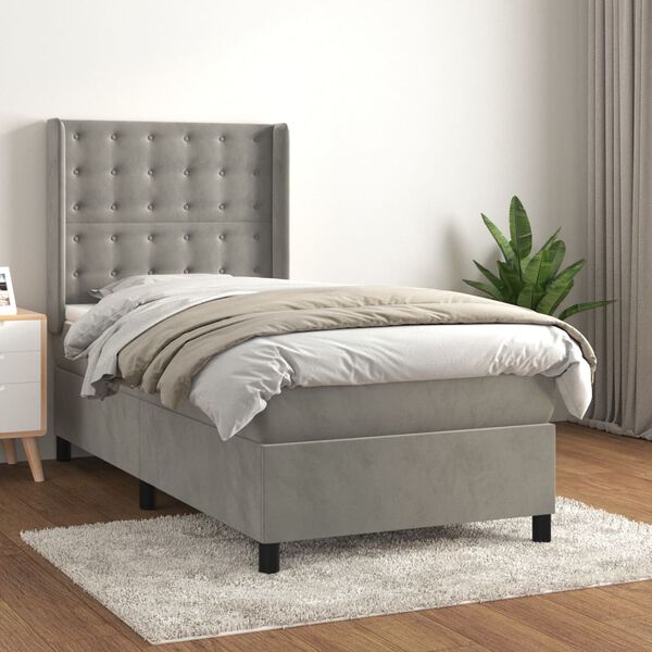 vidaXL Cama box spring con colch&oacute;n terciopelo gris claro 100x200 cm