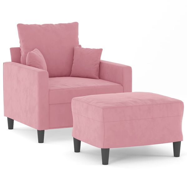 vidaXL Sill&oacute;n con taburete terciopelo rosa 60 cm