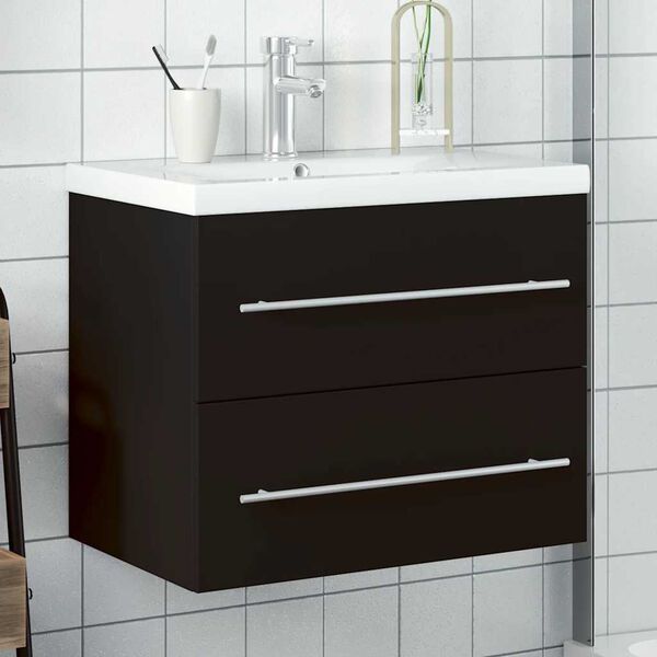 vidaXL Mueble de ba&ntilde;o con lavabo integrado negro