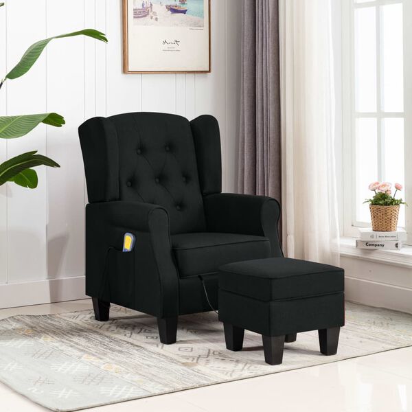 vidaXL Sillón de masaje con reposapiés tela negro