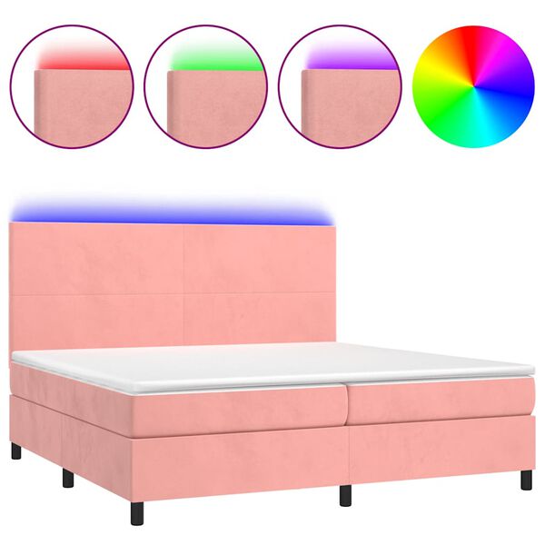 vidaXL Cama box spring colch&oacute;n y LED terciopelo rosa 200x200 cm