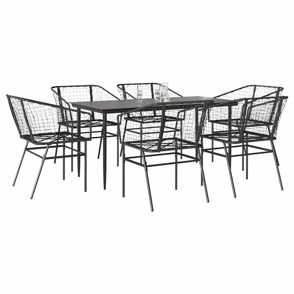 vidaXL Juego de comedor jard&iacute;n 7 piezas rat&aacute;n sint&eacute;tico negro