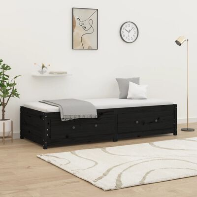 vidaXL Sofá cama de madera maciza de pino negro 90x190 cm