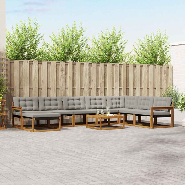 vidaXL Conjunto de sof&aacute;s de exterior 9 pcs Gris Natural y Claro