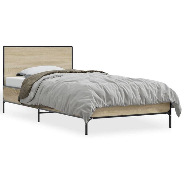 vidaXL Estructura cama madera ingeniería metal roble Sonoma 100x200 cm